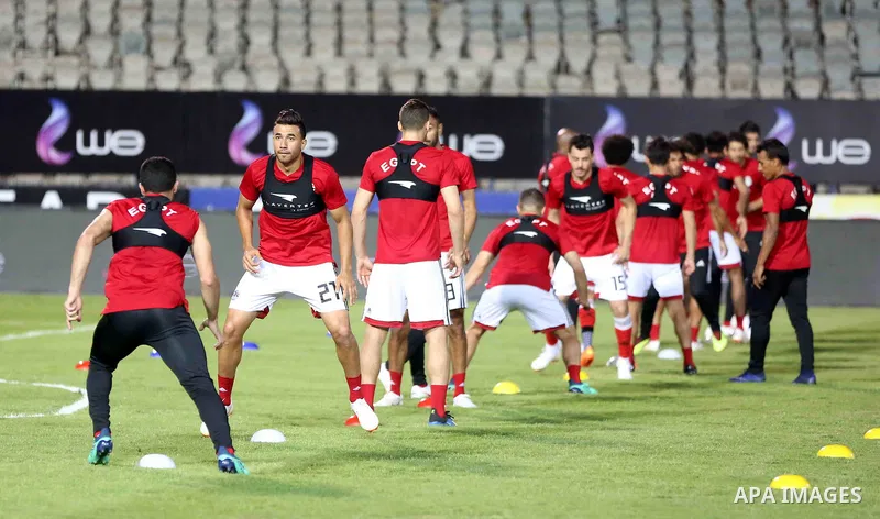 Egypt's national team football players participate the final training session before travelling to Russia to attend World Cup at Cairo international stadium in Cairo on June 9, 2018. Photo by Stringer