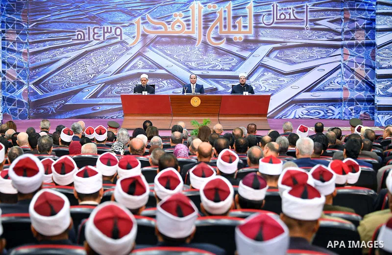 Egyptian President Abdel-Fattah al-Sisi takes part in the celebration of Laylat Al Qadr or Night of Power, in Cairo, Egypt, on June 11, 2018. Photo by Egyptian President Office
