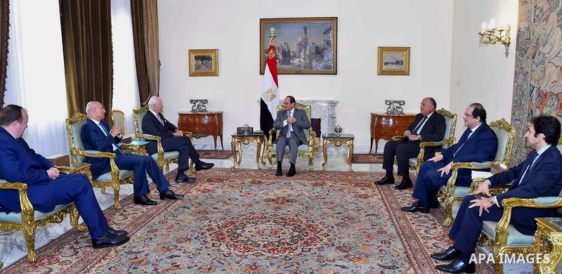 Egyptian President Abdel Fattah al-Sisi meets with UN Special Envoy for Syria Staffan de Mistura, in Cairo, Egypt on June 12, 2018. Photo by Egyptian President Office