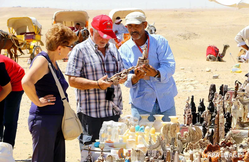 Delegation of the Italian Christian pilgrimage visit the Giza Pyramids on the outskirts of Cairo, Egypt, on June 18, 2018. Photo by Amr Sayed