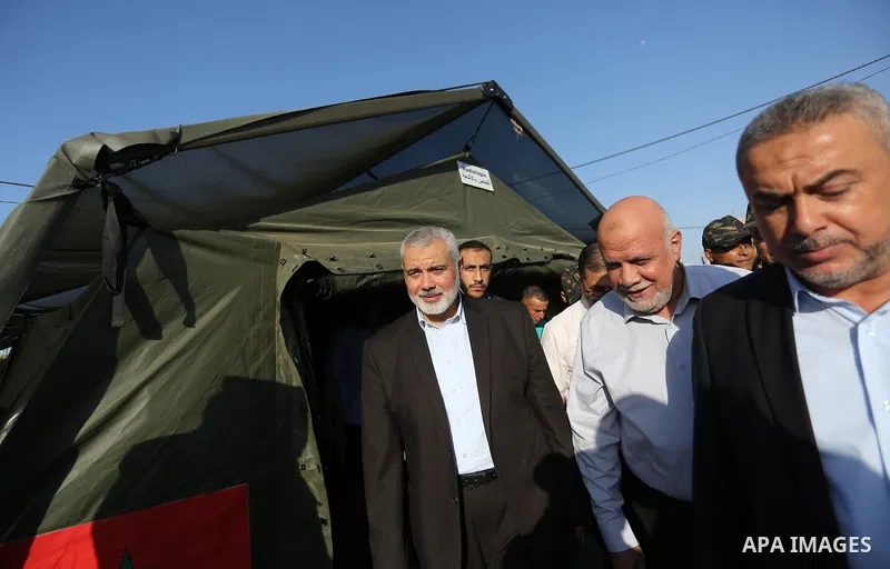 Hamas Chief Ismail Haniyeh visit the Moroccan medical surgical hospital to provide treatment for Palestinians who were wounded during clashes with Israeli troops at Gaza-Israel border, in Gaza City on June 23, 2018. . Ph...