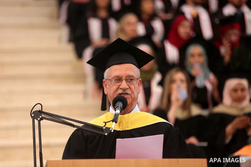 Palestinian students attend their graduation ceremony at the Birzeit University in the West Bank city of Ramallah, June 24, 2018. Photo by Shadi Hatem