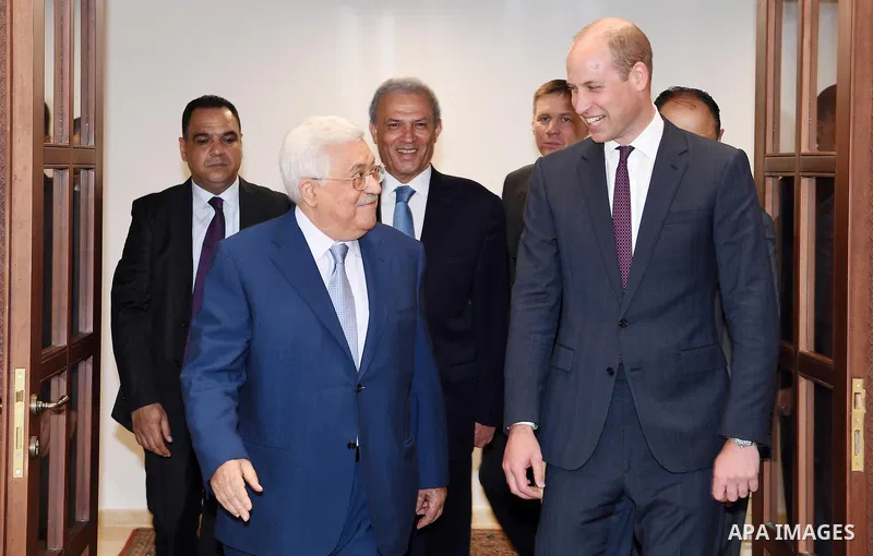 Britain's Prince William is received by the Palestinian President Mahmud Abbas in the West Bank city of Ramallah, on June 27, 2018. Photo by Thaer Ganaim