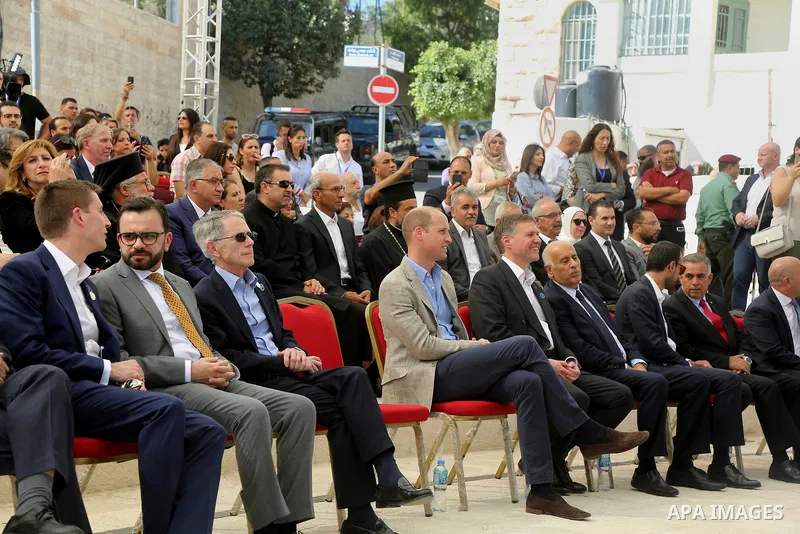Britain's Prince William attends a reception during his visit to the West Bank city's municipality on June 27, 2018. The Duke of Cambridge is the first member of the royal family to make an official visit to the Jewish s...