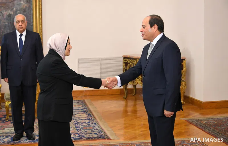 Egyptian President Abdel Fattah al-Sisi listens to the swearing in of Counselor Amani Rafie as head of the Administrative Prosecution Authority at the Ittihadiya presidential palace, in Cairo, Egypt, 28 June 2018. Photo...