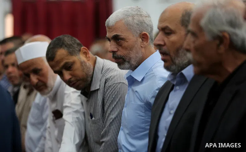 Hamas's leader in the Gaza Strip Yahya Sinwar participates in the funeral of 14-year-old Palestinian boy Yasser Abu Al-Naja, who was killed by Israeli troops during clashes in tents protest where Palestinian demand the r...