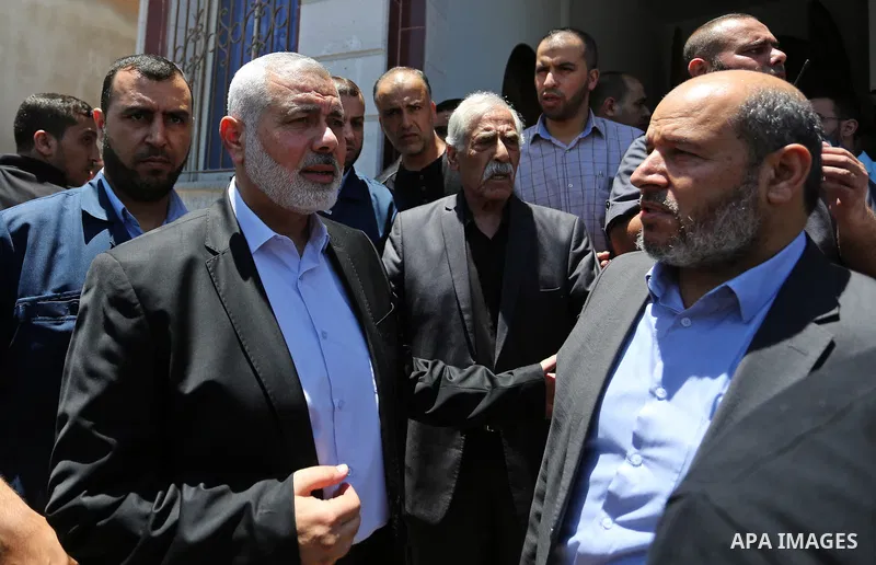 Chairman of the political bureau of the Hamas Palestinian Islamist movement, Ismail Haniyeh participates in the funeral of 14-year-old Palestinian boy Yasser Abu Al-Naja, who was killed by Israeli troops during clashes i...