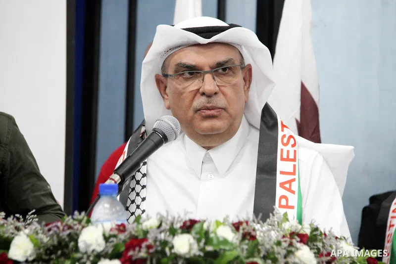 Qatar's Ambassador to the Palestinian Authority, Mohammed Al Emadi attends the ceremony of provide a grant to support the fees of Palestinian needy students at Islamic University, in Gaza city on June 30, 2018. Photo by...