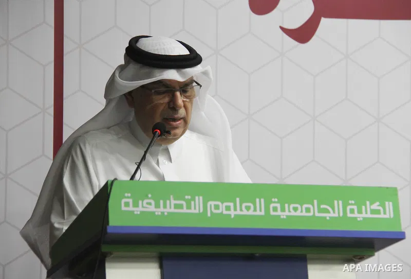 Qatar's Ambassador to the Palestinian Authority, Mohammed Al Emadi attends the ceremony of provide a grant to support the fees of Palestinian needy students at University College of Applied Sciences, in Gaza city on June...