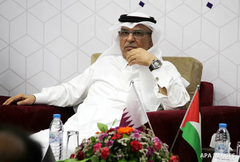 Qatar's Ambassador to the Palestinian Authority, Mohammed Al Emadi attends the ceremony of provide a grant to support the fees of Palestinian needy students at University College of Applied Sciences, in Gaza city on June...