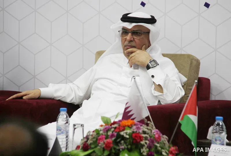 Qatar's Ambassador to the Palestinian Authority, Mohammed Al Emadi attends the ceremony of provide a grant to support the fees of Palestinian needy students at University College of Applied Sciences, in Gaza city on June...