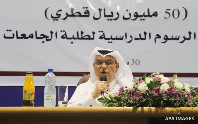 Qatar's Ambassador to the Palestinian Authority, Mohammed Al Emadi attends the ceremony of provide a grant to support the fees of Palestinian needy students at Islamic University, in Gaza city on June 30, 2018. Photo by...