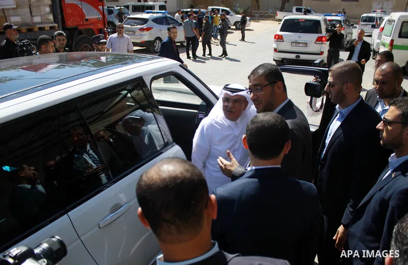 Qatar's Ambassador to the Palestinian Authority, Mohammed Al Emadi, attend the ceremony of provid medical assistance to the Palestinian Ministry of Health in Gaza city on June 30, 2018. Photo by Bashar Zakri