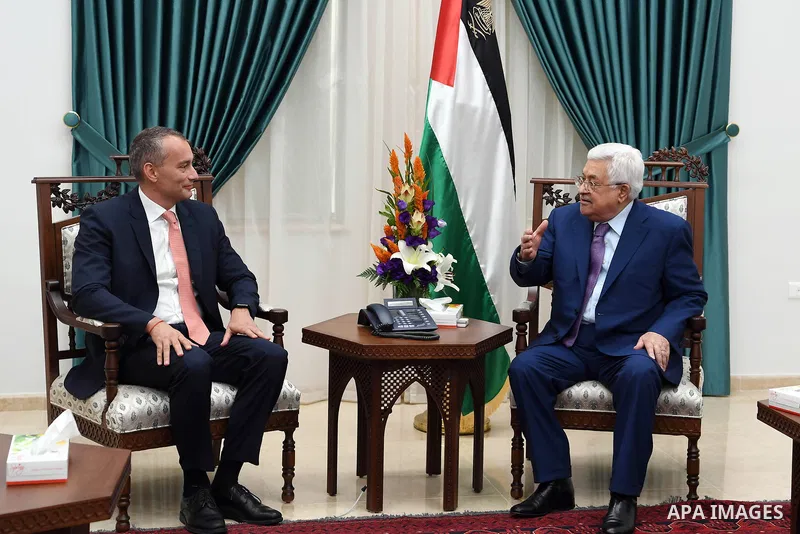 Palestinian President Mahmoud Abbas meets with Nikolay Mladenov, United Nations Special Coordinator for the Middle East Peace Process, in the West Bank city of Ramallah on July 1, 2018. Photo by Thaer Ganaim