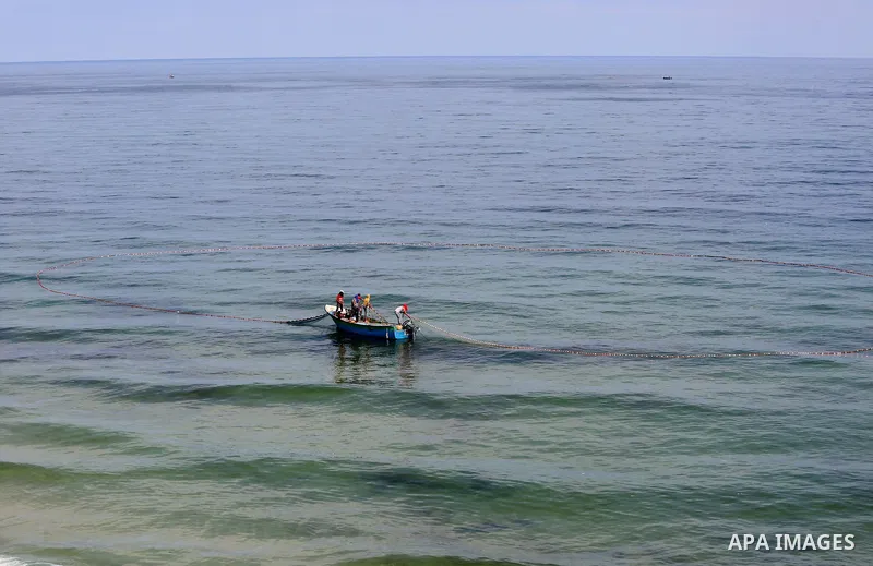 Palestinian fishermen ride their boat in the Mediterranean sea on the coast of Deir al-Balah, in the center of Gaza Strip on July 3, 2018. Photo by Atia Darwish