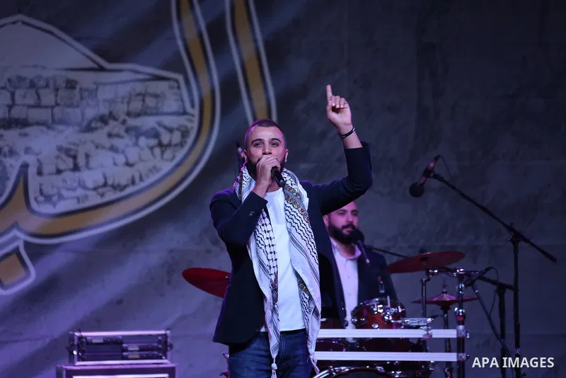Jordanian singer Hussein Salman performs during a concert at al-Bireh Festival, in the West Bank city Bireh, on July 3, 2018. Photo by Shadi Hatem