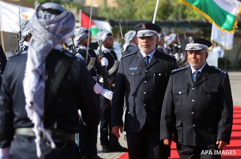 Tawfiq Abu Naim, Palestinian director general of the internal security forces attends the graduation ceremony of Palestinian police officers in Gaza City on July 11, 2018. Photo by Ashraf Amra