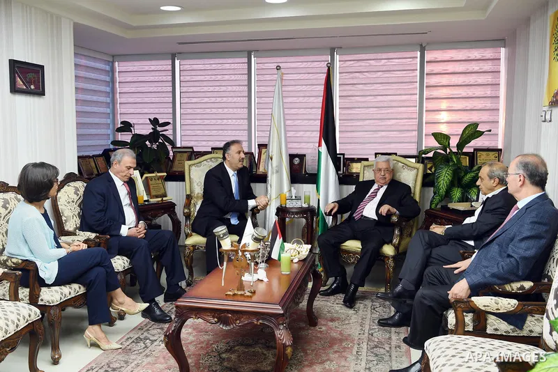 Palestinian President Mahmoud Abbas, visits the Palestinian Radio and Television in the West Bank of Ramallah on July 22, 2018. Photo by Thaer Ganaim