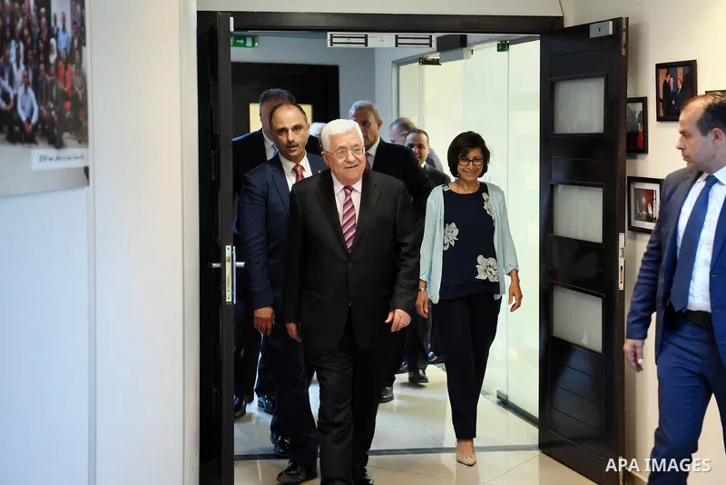 Palestinian President Mahmoud Abbas, visits the Palestinian Radio and Television in the West Bank of Ramallah on July 22, 2018. Photo by Thaer Ganaim