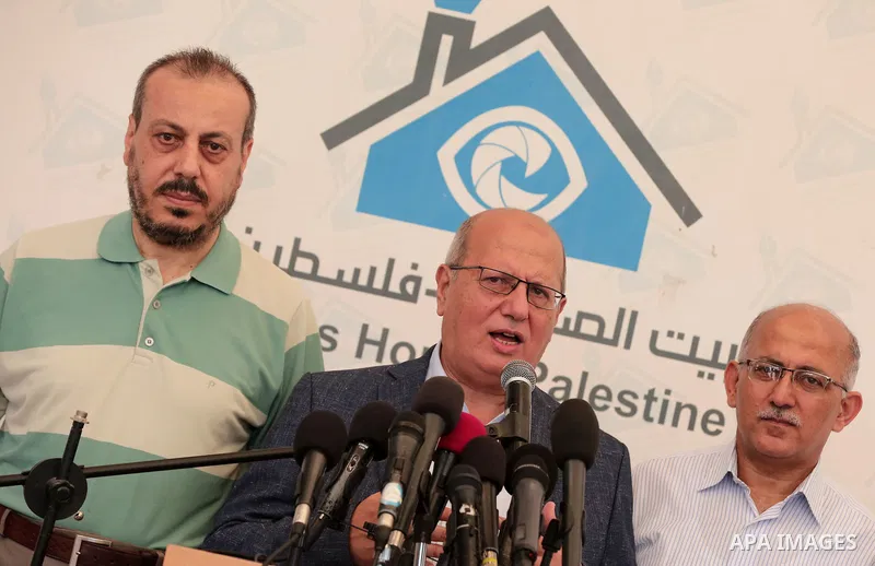 Head of the Popular Committee Jamal El-Khodari speaks during a press conference in Gaza city on July 23, 2018. Photo by Ramadan el-agha