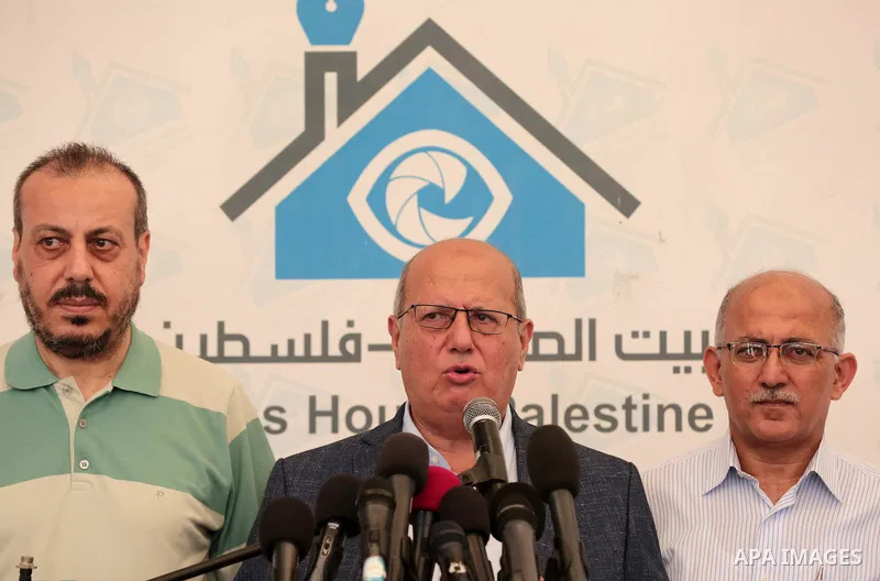 Head of the Popular Committee Jamal El-Khodari speaks during a press conference in Gaza city on July 23, 2018. Photo by Ramadan el-agha