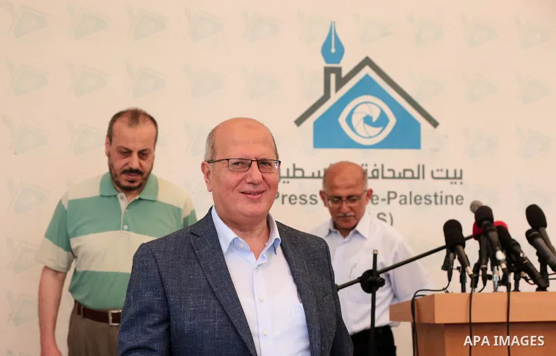 Head of the Popular Committee Jamal El-Khodari speaks during a press conference in Gaza city on July 23, 2018. Photo by Ramadan el-agha