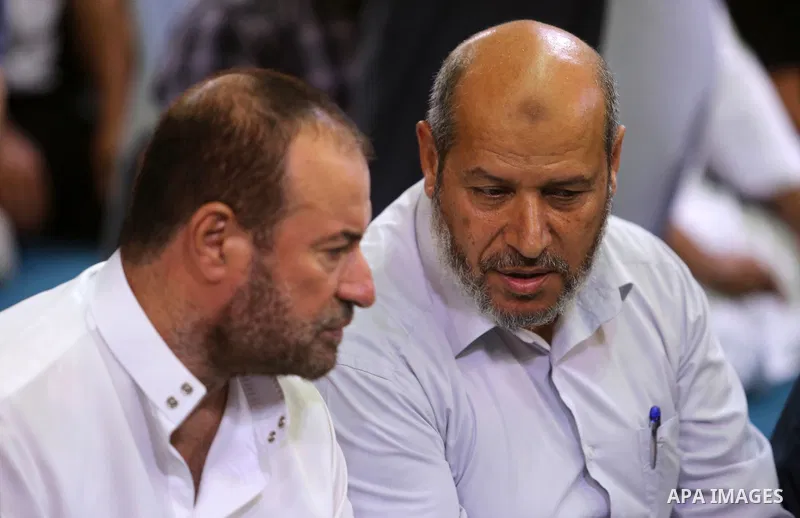 Senior Hamas leader Khalil al-Hayah attends the funeral of Palestinian Hamas militants who were killed in Israeli tank fire, at Omari Mosque in Gaza City July 26, 2018. Photo by Ashraf Amra