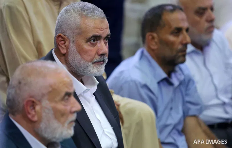 Palestinian Hamas Chief Ismail Haniyeh attends the funeral of Palestinian Hamas militants who were killed in Israeli tank fire, at Omari Mosque in Gaza City July 26, 2018. Photo by Ashraf Amra