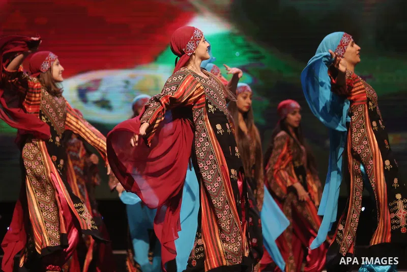 Palestinian Asayel band of folk art, perform during a show on the stage in the West Bank city of Ramallah, on June 26, 2018. Photo by Shadi Hatem