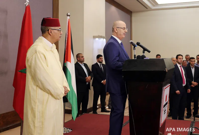 Palestinian Prime Minister Rami Hamdallah speaks during the ceremony of Moroccan National Day, in the West Bank city of Ramallah on July 30, 2018. Photo by Prime Minister Office
