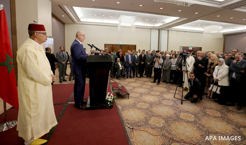 Palestinian Prime Minister Rami Hamdallah speaks during the ceremony of Moroccan National Day, in the West Bank city of Ramallah on July 30, 2018. Photo by Prime Minister Office
