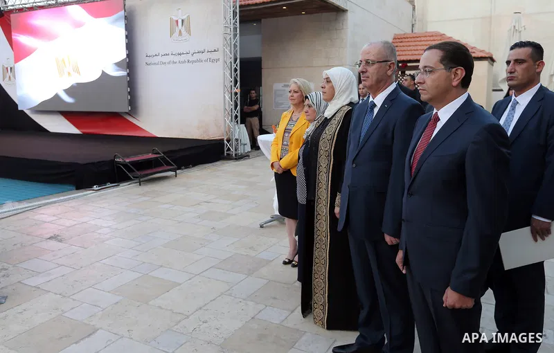 Palestinian Prime Minister Rami Hamdallah attends the ceremony of Egyptian national day, the anniversary of the July revolution in the West Bank city of Ramallah on July 31, 2018. Photo by Prime Minister Office