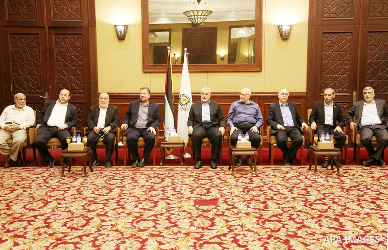 Palestinian Hamas leaders attend a meeting, in Gaza City August 2, 2018. Hamas Chief Media Office.