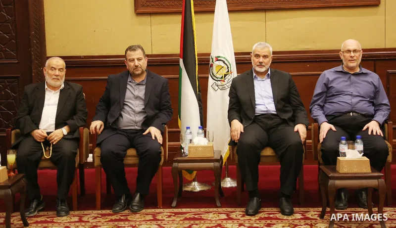Palestinian Hamas leaders attend a meeting, in Gaza City August 2, 2018. Hamas Chief Media Office.