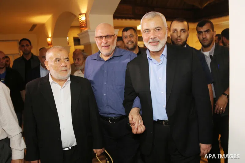 Palestinian Hamas leaders attend a meeting, in Gaza City August 2, 2018. Hamas Chief Media Office.