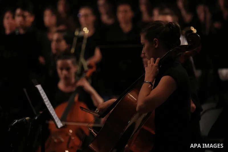 Musicians from European and Palestine perform the Ludwig Van Beethoven's Symphony No.9 during the festival of Jerusalem we sing, in the West bank city of Nablus, on August 4, 2018. Photo by Shadi Jarar'ah