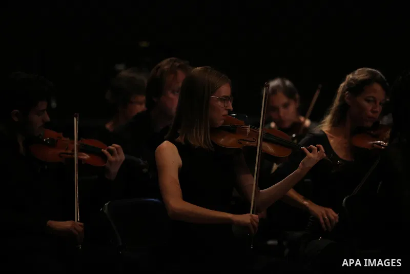 Musicians from European and Palestine perform the Ludwig Van Beethoven's Symphony No.9 during the festival of Jerusalem we sing, in the West bank city of Nablus, on August 4, 2018. Photo by Shadi Jarar'ah