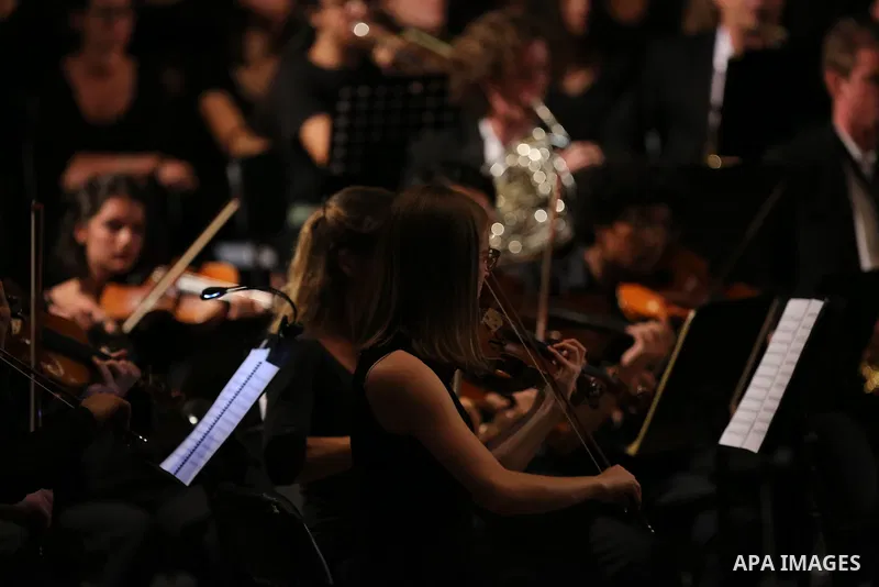 Musicians from European and Palestine perform the Ludwig Van Beethoven's Symphony No.9 during the festival of Jerusalem we sing, in the West bank city of Nablus, on August 4, 2018. Photo by Shadi Jarar'ah
