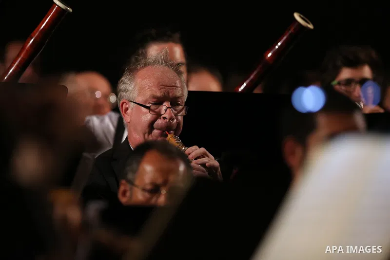 Musicians from European and Palestine perform the Ludwig Van Beethoven's Symphony No.9 during the festival of Jerusalem we sing, in the West bank city of Nablus, on August 4, 2018. Photo by Shadi Jarar'ah