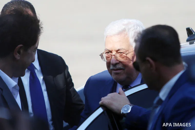 Palestinian President Mahmoud Abbas inspects City of pilgrims, in the West Bank of Jericho, on Aug. 06, 2018. Photo by Shadi Hatem