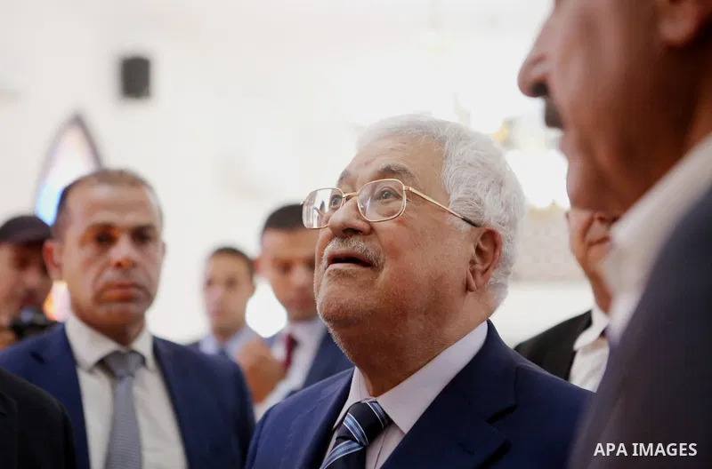 Palestinian President Mahmoud Abbas inspects City of pilgrims, in the West Bank of Jericho, on Aug. 06, 2018. Photo by Shadi Hatem