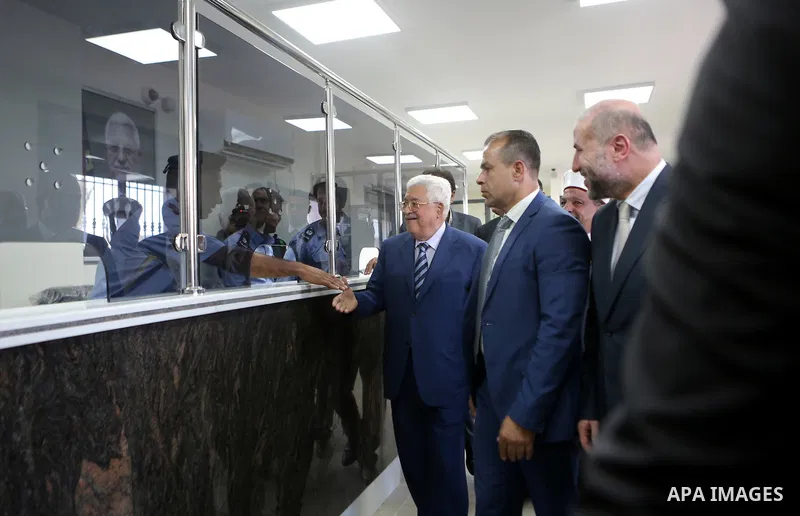 Palestinian President Mahmoud Abbas inspects City of pilgrims, in the West Bank of Jericho, on Aug. 06, 2018. Photo by Shadi Hatem