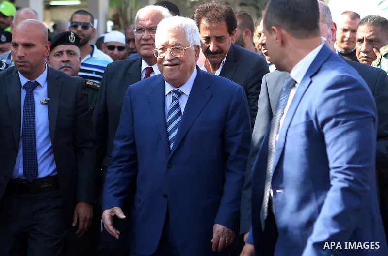 Palestinian President Mahmoud Abbas inspects City of pilgrims, in the West Bank of Jericho, on Aug. 06, 2018. Photo by Shadi Hatem