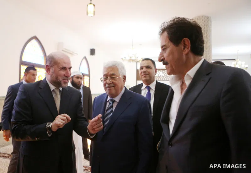 Palestinian President Mahmoud Abbas inspects City of pilgrims, in the West Bank of Jericho, on Aug. 06, 2018. Photo by Shadi Hatem