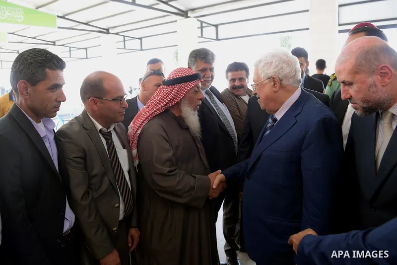 Palestinian President Mahmoud Abbas inspects City of pilgrims, in the West Bank of Jericho, on Aug. 06, 2018. Photo by Thaer Ganaim