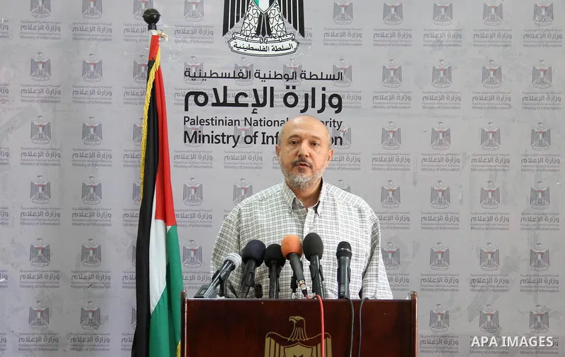 Deputy Minister of Local Government Saeed Ammar, speaks during a press conference, in Gaza city, on August 14, 2018. Photo by Mahmoud Ajour