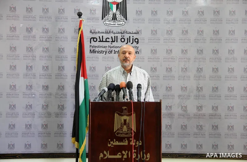 Deputy Minister of Local Government Saeed Ammar, speaks during a press conference, in Gaza city, on August 14, 2018. Photo by Mahmoud Ajour