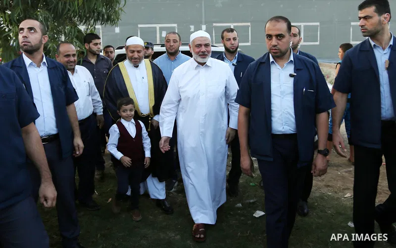 Chairman of the political bureau of the Hamas Palestinian Islamist movement, Ismail Haniyeh arrives to attend the prayer of Eid al-Adha or the feast of sacrifice in Gaza city, on August 21, 2018. Muslims around the world...