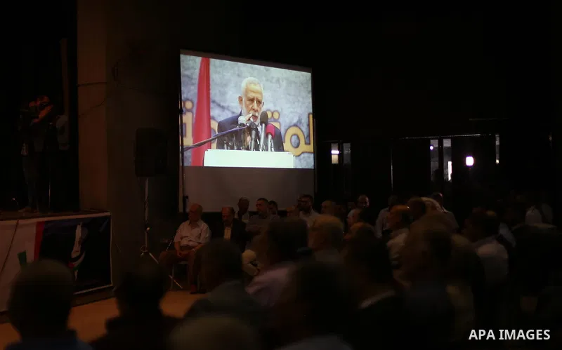 Mohamed El Hendy, leader of the Islamic Jihad movement, speaks during the national conference, on the occasion of the 25th anniversary of the Oslo accords, in Gaza city on September 13, 2018. The Oslo Accords are a set o...
