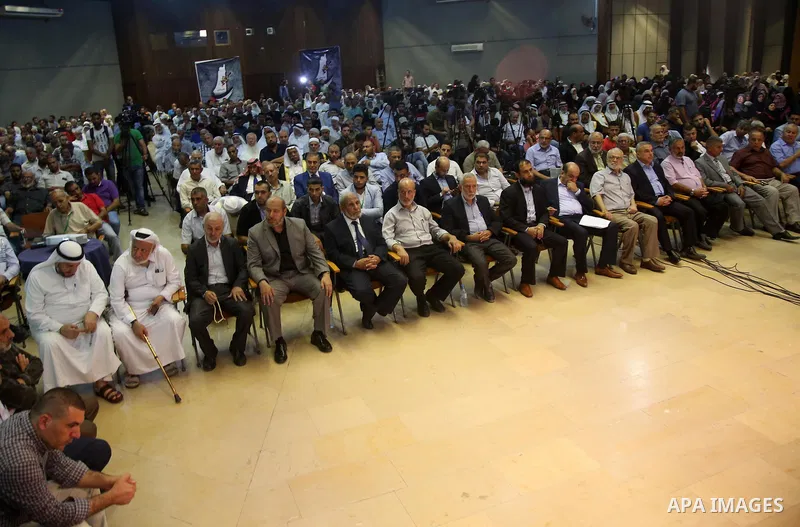 Palestinians attend the national conference, on the occasion of the 25th anniversary of the Oslo accords, in Gaza city on September 13, 2018. The Oslo Accords are a set of agreements between the Government of Israel and...